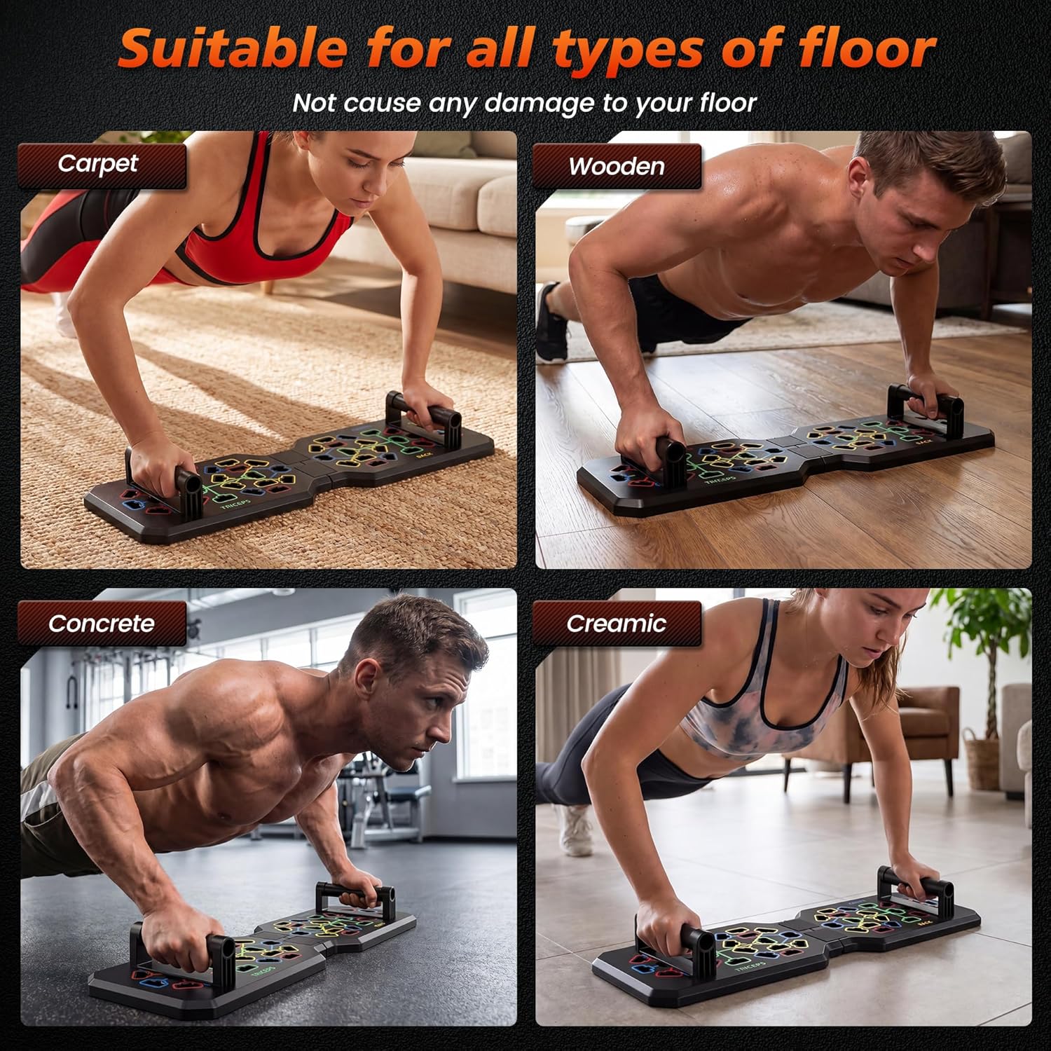 Multifunctional Portable Push Up Board Home Gym Equipment - Anti-Slip Bottom, Compact Easy-Storage Set with Resistance Bands for Chest Workout, Efficient Upper Body Core Training, Multifunctional Workout Station