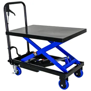 Hydraulic Lift Trolley, 500 LBS Capacity, with 4 Wheels, for Material Handling and Transportation, BLACK+BLUE Loading Durable Heavy Safety Features