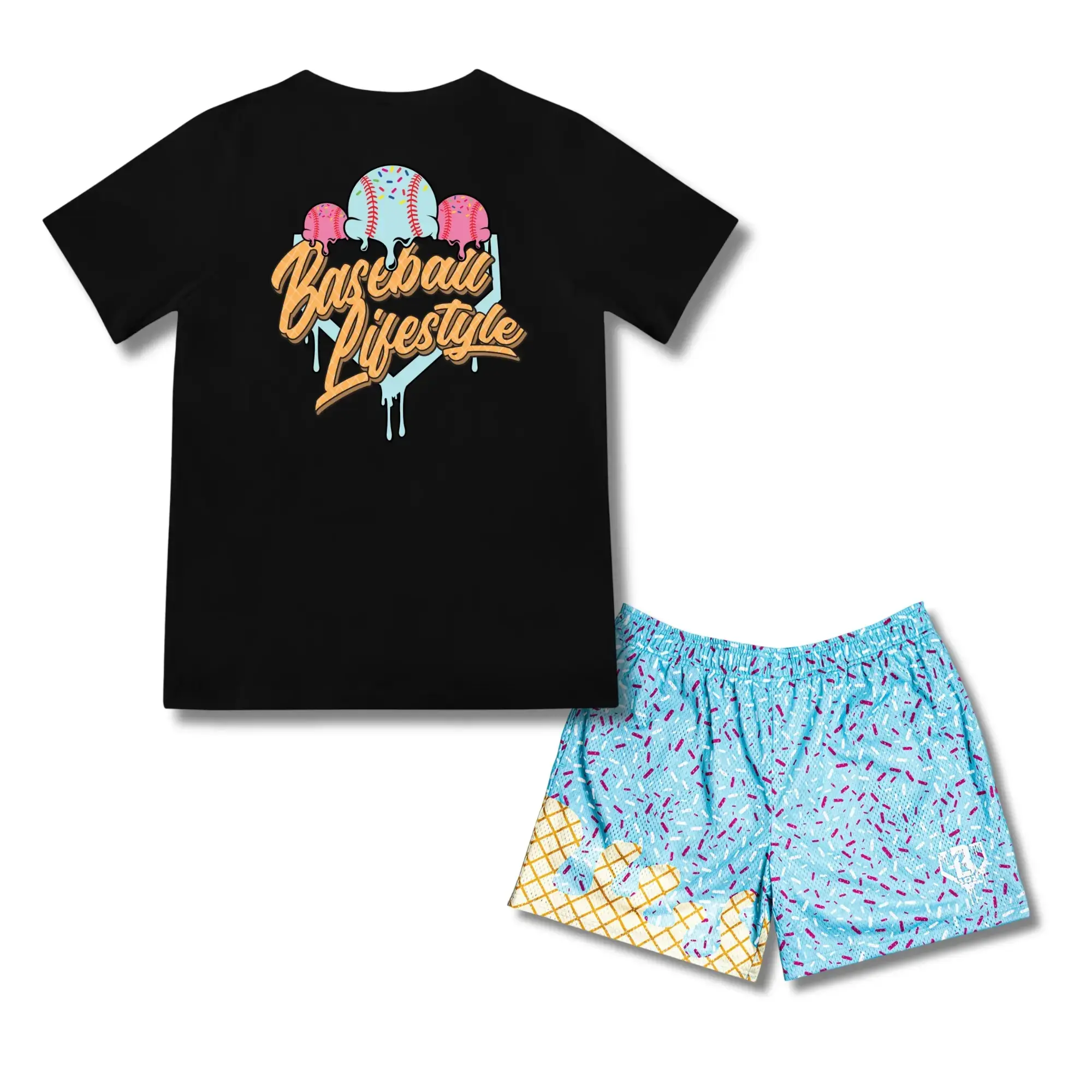 Baseball Lifestyle 101 Ice Cream Baseball Tee & Mesh Shorts | Summer Athletic Outfit for Youth & Adults