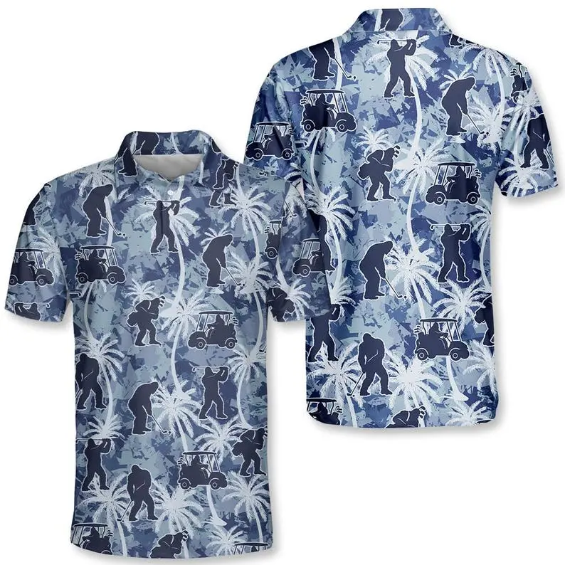 Bigfoot Polo Shirt for Men Women, Sasquatch Pattern Golf Shirt, Funny Summer Short Sleeve Casual Top for Outdoor Hiking