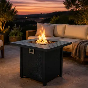 ARCH 28-Inch Square Propane Fire Pit Table Outdoor Patio Heater Black Iron 50,000 BTU Adjustable Flame Dining Coffee Table with Waterproof Cover for Backyard Garden Deck Porch, Black Color Options, Iron Material, Product Weight: 33.00 lb