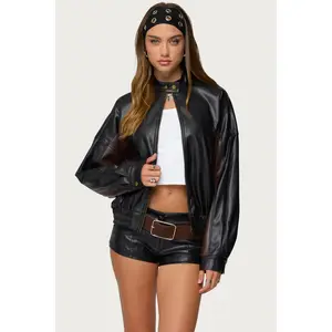 Lavena Contrast Faux Leather Jacket