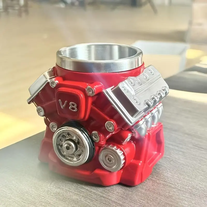 Super Cool Engine Coffee Mug • V8 Engine Mug • Resin Craft with Stainless Steel Inner Liner • Gift for Mechanical Enthusiasts, Father, or Boyfriend