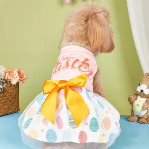 Easter Letter & Cartoon Egg Pattern Pet Dress, Bowknot Decor Pet Dress, Pet Clothes for Dogs & Cats, Costume