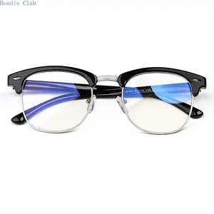 Retro Browline Blue Light Blocking Glasses for Men & Women, Clubmaster Half Rim Clear Lens Eyewear, Anti Eye Strain Computer Gaming Glasses, Lightweight Durable Office Aesthetic Fashion Eyewear for Students, Work, Reading & Daily Screen Use