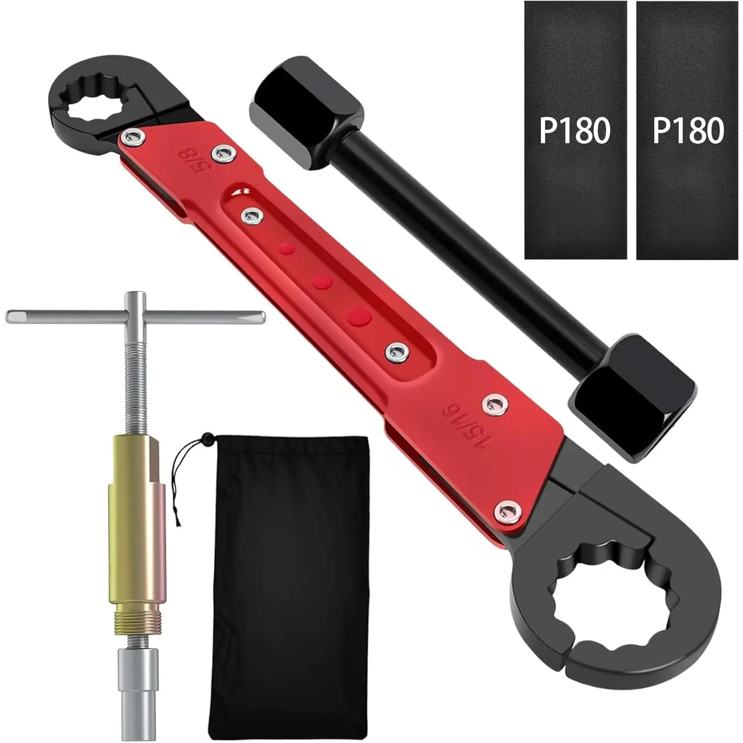 6-Pc Plumbing Tools Kit with Angle Stop Wrench, 1/2-Inch Compression Sleeve Puller, Professional Wrench, Sandpaper & Storage Bag, Bagged for Carry, for Frozen/Corroded Angle Stop Valves