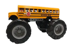 TIANDU 5 Inches Big Wheel School Bus Diecast Toy with Pull-Back Action and Openable Stop Sign