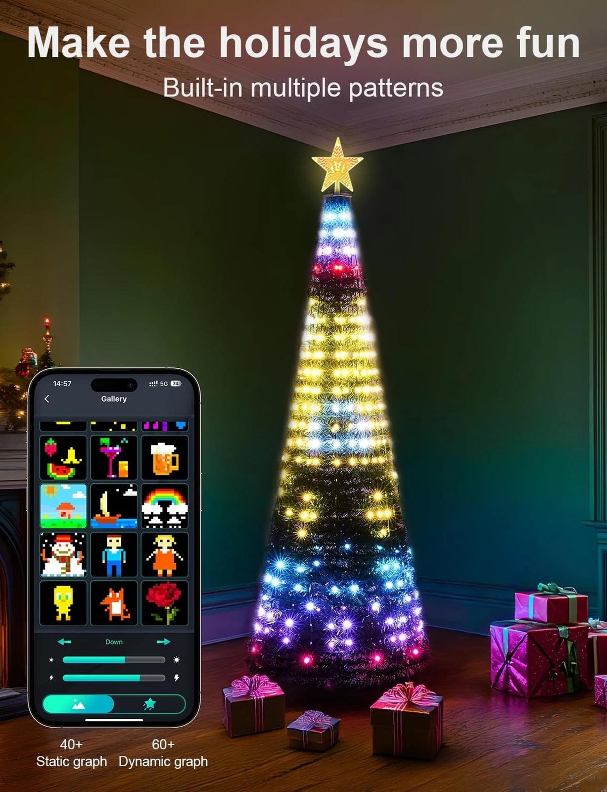 6.9FT Christmas Tree Lights 400LEDs Bluetooth App Control RGB Music Sync Multi-Color Flashing Holiday Decor Christmas Lighting 6.9FT Christmas Tree Lights 400LEDs Bluetooth App Control RGB Music Sync Multi-Color Flashing Holiday Decor Christmas Lighting