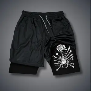 Hunter x hunter 80s 90s Double-Layer Sports Shorts Graphic Shorts Black Camo Streetwear Shorts Men Outfits Men Vacation Outfits Shorts