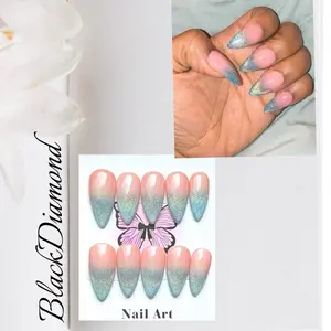 Cateye Pink or Ocean Breeze Rainbow Ombre Design Handmade Acrylic Press-On Nails Set - 10 PCS with Customizable Size and Shape Options
