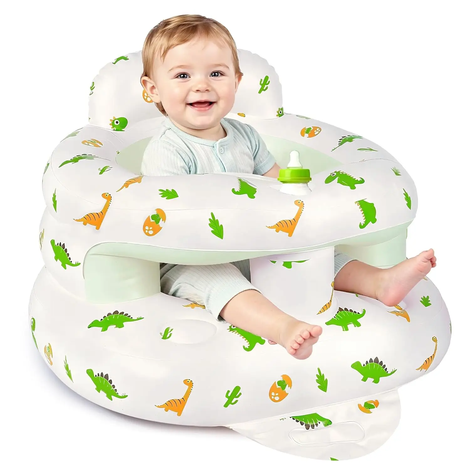 Inflatable Baby Seat for 3-36 Months, Baby Seats for Infants for Sitting Up with Back Support Built in Air Pump, Surround Sit Me Up Floor Seat for Baby Chair for Learning Sit, Feeding (Dinosaur)