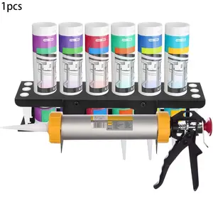 Caulking Gun and Tube Holder - Heavy-Duty Wall Mounted Hand Caulk Tools Storage Rack, Holds 6 Tubes, Organizer for Workshop, Shop, Garage,Caulk Tube Holder, Sturdy Carbon Steel Grease Gun Storage Rack with Mounting Holes for Workshop, Garage