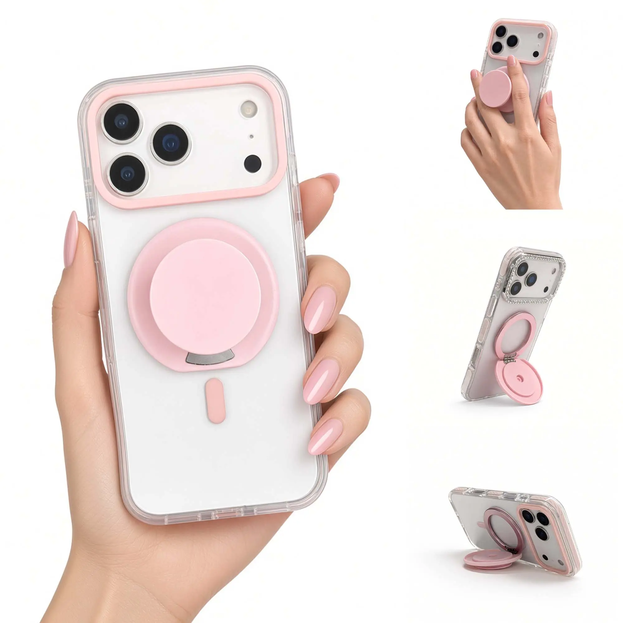 Powerful MagSafe Phone Grip & Stand, Comfortable Expandable Collapsible Phone Grip Stand Holder with Adjustable Kickstand, Portrait or Landscape Mode, Phone & Tablet Accessory
