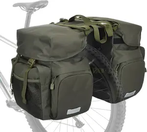 TGPao Large Saddle Bags for bike,Waterproof 50L Panier bag for Bicycles/MTB/E-Bike,Bike Trunk Bag With Reflective Stripes (Army green,50L)