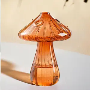 Glass Mushroom Design Vase, Creative DIY Decorative Glass Flower Pot, Sweet Furniture, Creative Desktop Ornaments for Indoor Home Office, Home Decorations, Gift for Friend Family, Murano Glass Vase, Vintage Vases