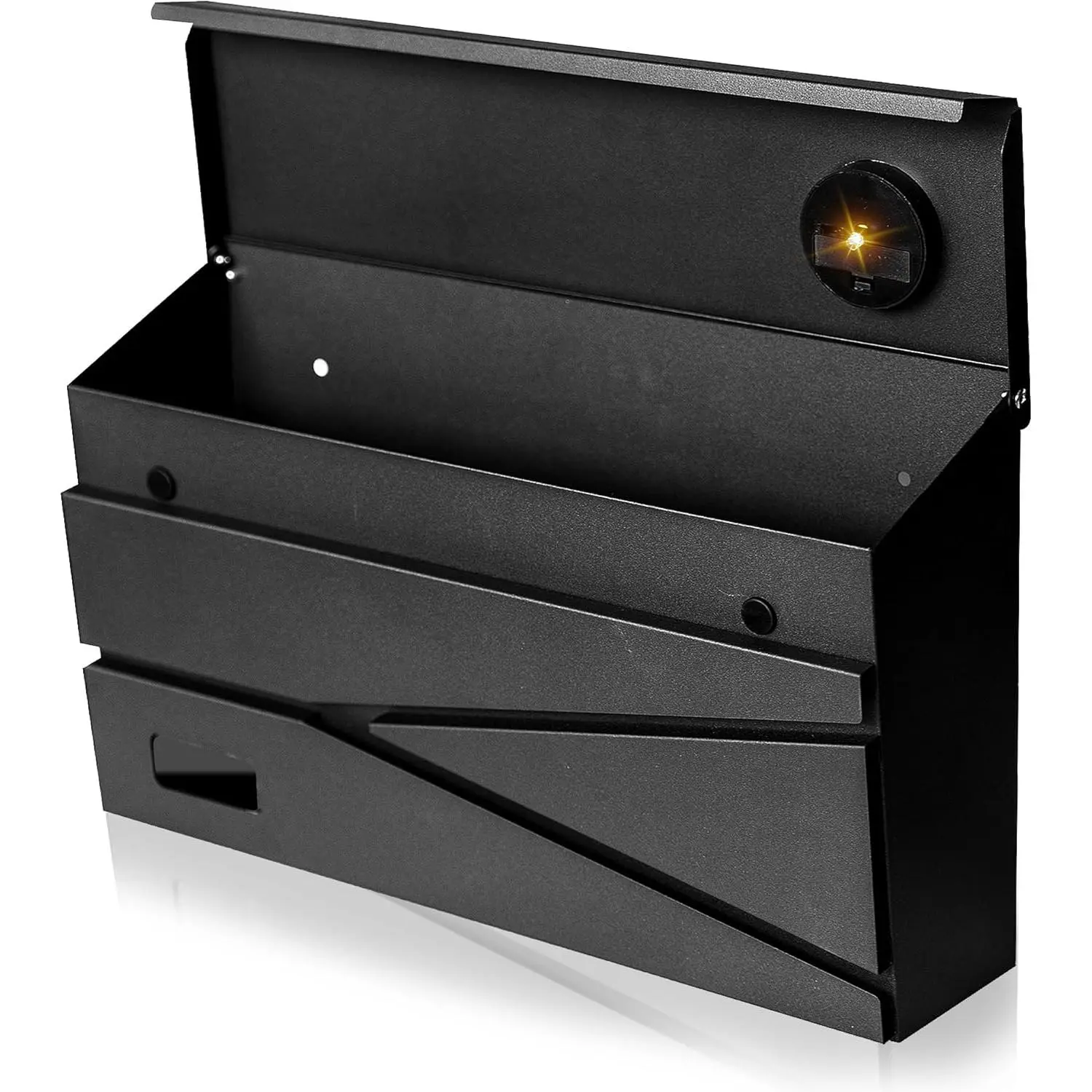 Wall Mount Mailbox, Large Capacity Mailbox for House, Visibility Galvanized Steel Rust-Proof Metal  Box Drop, Mailboxes for Outside, 15.74"x9.84"x4.33" Solar Lanterns Black