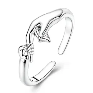 MULA Parent-Child Hand-Holding Rings, S925 Silver-plated Adjustable Open Band, Mother and Daughter Hand-Holding Rings, Meaningful Family Jewelry, Gifts of Friendship and Love.