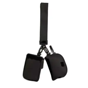 Black Leather Keychain Case with Zipper Closure and Adjustable Strap for Secure Storage