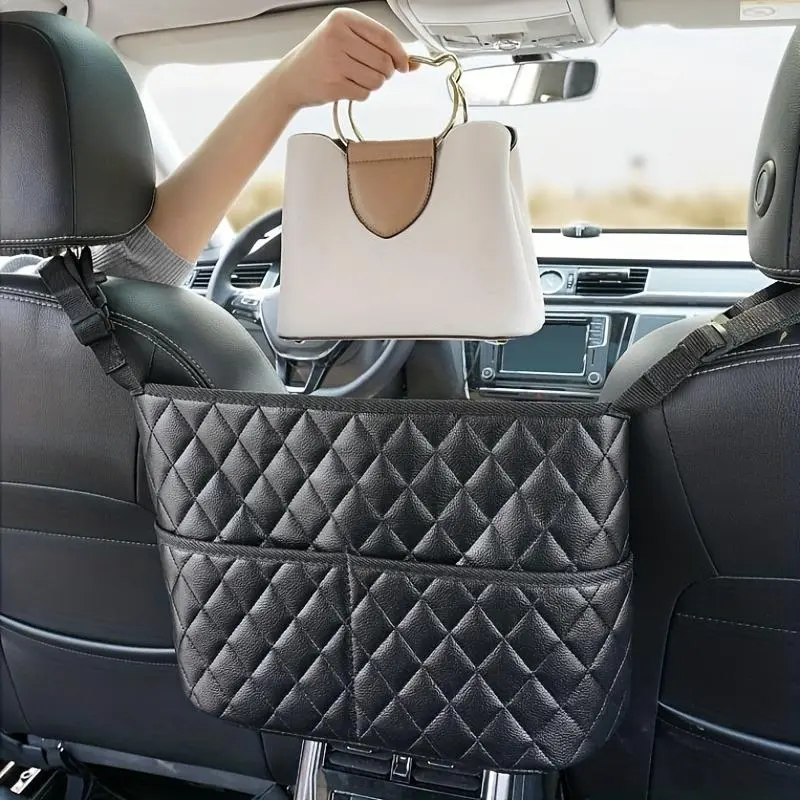 1pc Organize Your Car with This Stylish PU Leather Handbag Holder - Car Storage Organizer - Keep Your Belongings Secure And Within Reach!