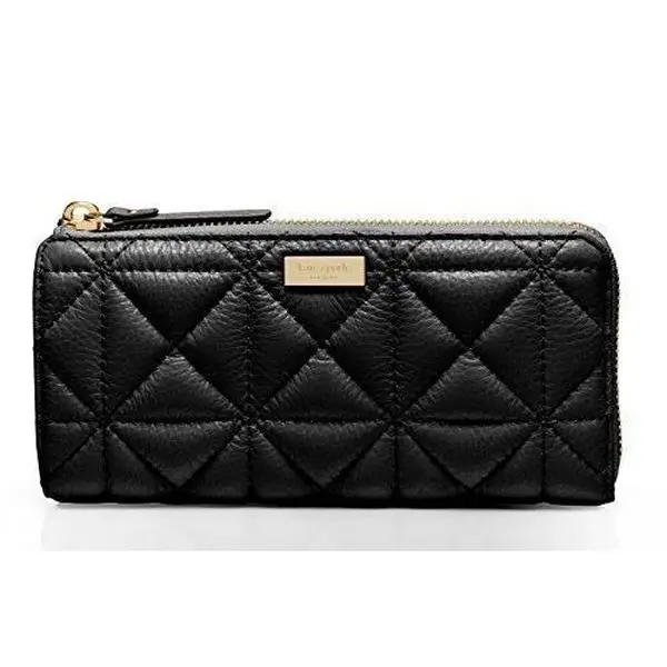 Kate Spade Whitaker Place Nisha Women's Zip-Around Wallet, a Chic Organizer in Quilted Black Leather with Secure Fit