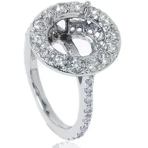 VS 1ct Pave Halo Oval Engagement Ring Setting 14K White Gold