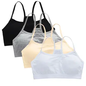 4pcs Girls Bra Cotton Vest Bra Full Cup Breathable Bra with Chest Pads for Adolescent Girls
