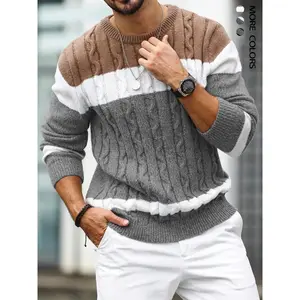 Men’s color-blocked round-neck knit sweater, autumn–winter casual long-sleeve crewneck pullover, fashionable men’s knit sweater, suitable for everyday wear GARMENTARY
