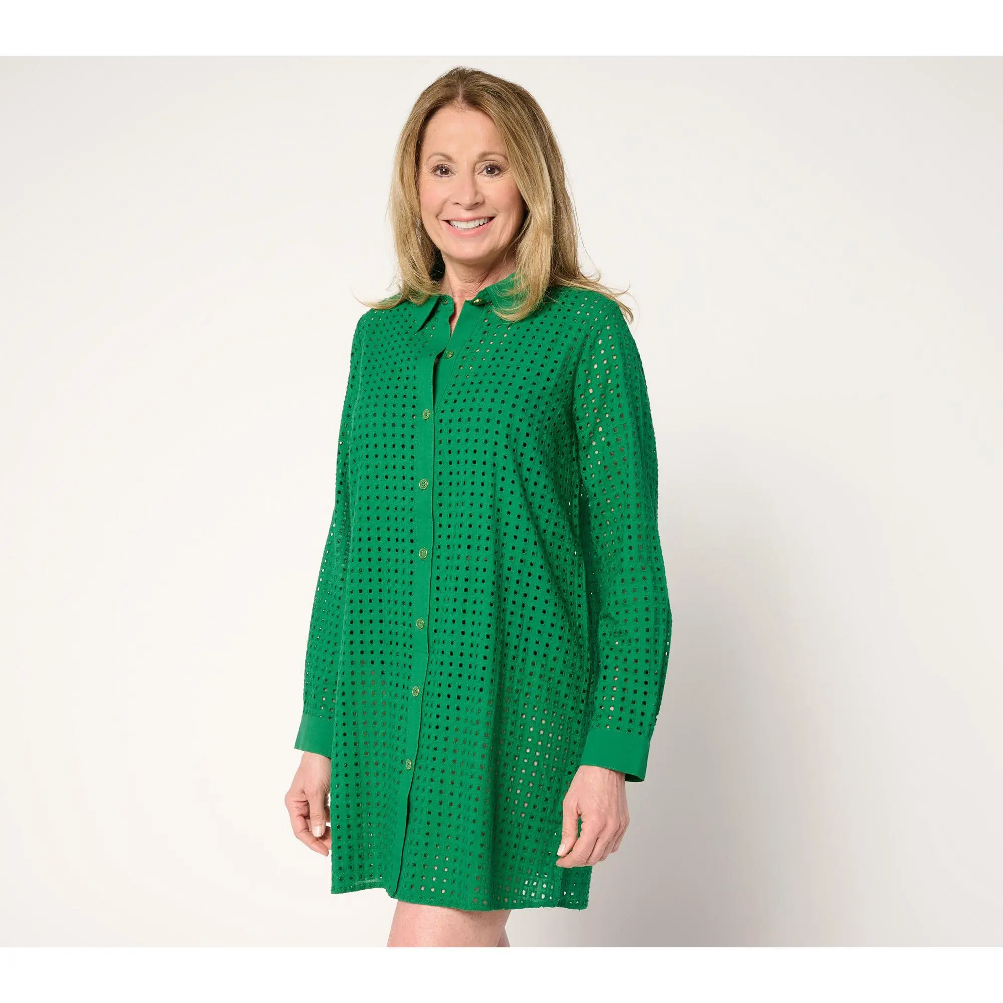 Susan Graver Soleil Petite Eyelet Button Front Cover-Up