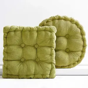 2 Pack 18x18 Inch Large Square and Round Green Corduroy Floor Cushions for Adults Meditation Yoga Floor Seat Pillows for Living Room Balcony Tatami
