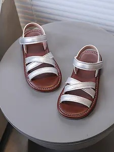 Toddler Girl's Solid Color Velcro Sandals, Strappy Sandals, Casual Comfortable Sandals for Summer, Lightweight Breathable Shoes for Daily Wear