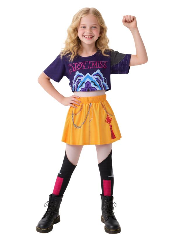 K-Pop Girl's Cool Short Sleeve Crop Top Skirt Set, Mira Role Play Costume, Halloween Girl's Cosplay, All Seasons Wear