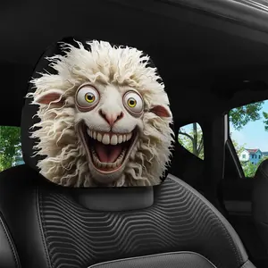 2pcs Crazy Sheep Print Car Headrest Covers, Easy Install and Wash, Perfect for Self-Drive Travel, Party Decoration, Christmas Halloween Decor