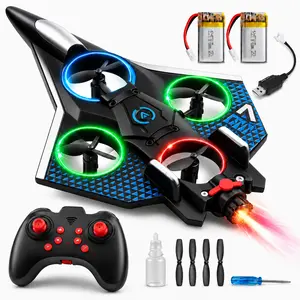 RC Flying Wing Drone for Kids, Remote Control Plane Toy with LED Lights, Rechargeable Quadcopter Glider for Beginners