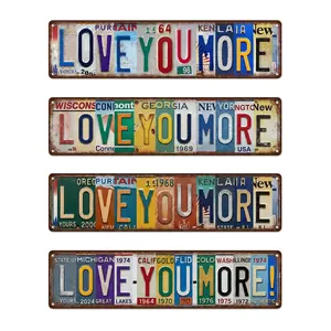 Aluminium Vintage "Love You More" Wall Art Plaque - 4 Styles, 16"x4" Statement Retro Text Style Home Decor Products for Home Bar, Unique Gift