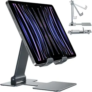 Z-CPS14  Tablet Stand,Adjustable Tablet Holder for Desk,Foldable for iPad Stand Dock Holder for iPad Air 5/4/Mini 6/Mini 5/10.2/Pro 12.9/Pro 11,Portable Monitor,Surface (4-13 inch)-Grey Alloy Landscape