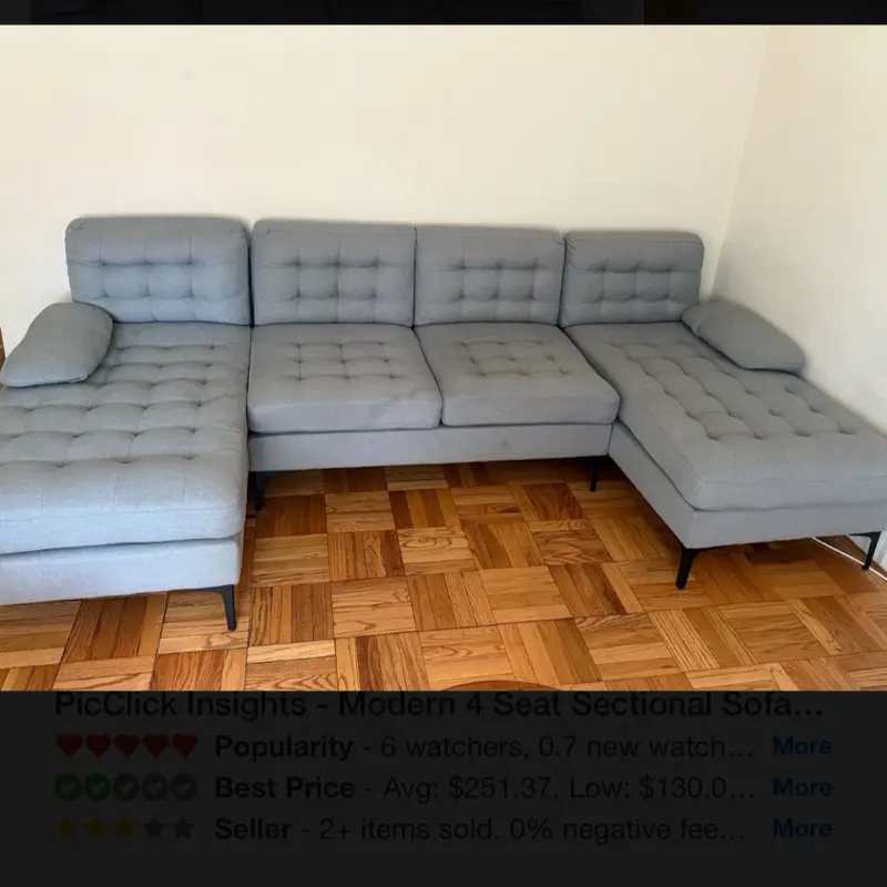 Modern 4 Seat Sectional Sofa U Shape Couch Set with 2 Chaise Metal Leg