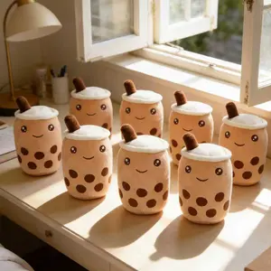 Cute Set of 8 Boba Tea Plush Toys Kawaii Bubble Tea Stuffed Pillows for Bedroom Decor & Gifts