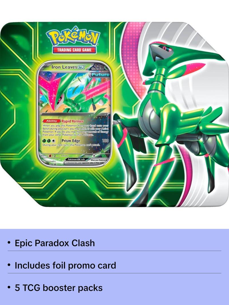 Pokemon Paradox Clash Tin (Set of 2: Walking Wake ex & Iron Leaves ex)