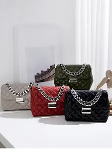 New trendy and fashionable diamond patterned chain shoulder strap that can be carried by hand or slung diagonally. Small square bag suitable for daily commuting and friend gatherings Versatile Shoulder Bags Crossbody Bags Handheld Shoulder Bag