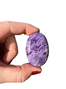 New Moon Beginnings Charoite Palm Stone - Grade AA, Colorful Design, Natural Mineral, Round Shape