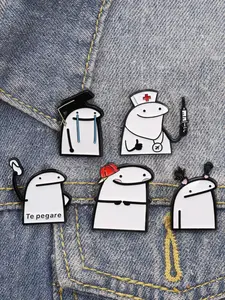5PCS Funny Flork Memes Nurse Graduate Enamel Pins Funny Spanish Te Pegare Flork Figure Nurse Handheld Syringe Thumbs Up Brooches Backpack Lapel Badges Cute Cartoon Jewelry Gift for Friends Wearable