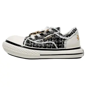 OLD ORDER Canvas Women’s Casual Sneakers, Black Swan Canvas Platform Shoes, Round Toe Tweed-Inspired Fashion Sneakers, Height Increasing Everyday Shoes