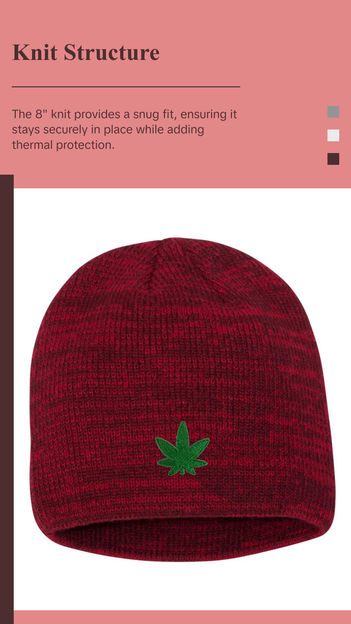 Marijuana Leaf Embroidered Knit Beanie Cap