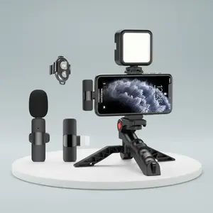Portable Wireless Microphone & Tripod & Phone Clip & LED Fill Light & Selfie Control Set, 1 Set Vlogging Kit, Professional Camera Accessories for Live Streaming