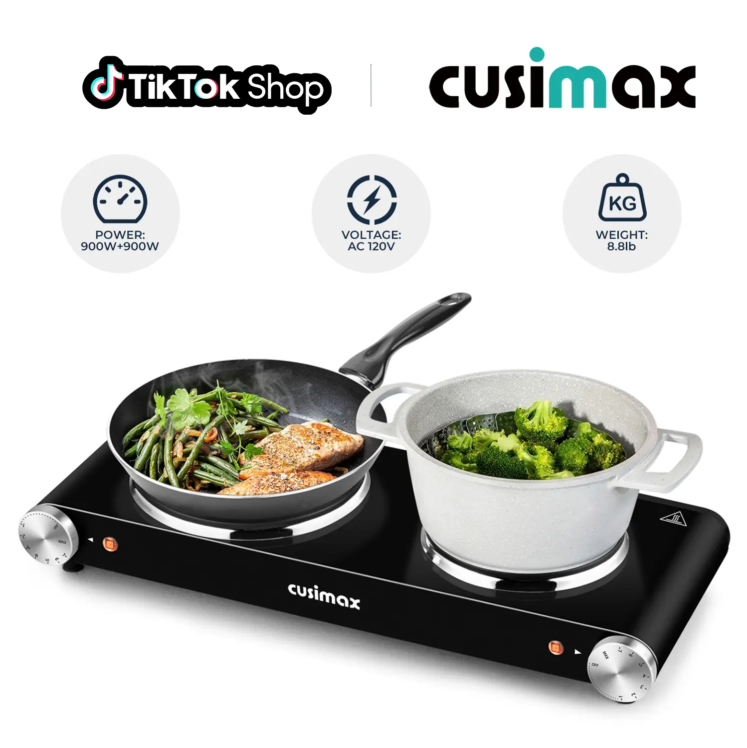 CUSIMAX 1800W Compact Multifunction Induction Stovetop - Small Induction Hobs, Double Electric Oven Cooktop, Durable Stainless Steel Hot Plate, Fast Heating, Easy to Clean, US Plug, Ideal for Home Use, SummerFinds