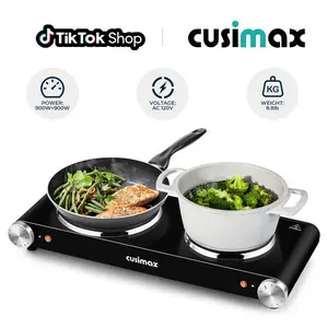 CUSIMAX 1800W Compact Multifunction Induction Stovetop - Double Electric Oven Cooktop, Durable Stainless Steel Countertop Hot Plate, Fast Heating, Easy to Clean, US Plug, Ideal for Home Use