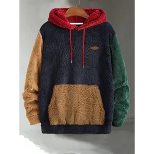 rapunzel costume picture day outfit ballerina costume accessories boys Men's Multi-Color Plush Hooded Sweatshirt with Contrast Patch Embroidery, Warm Autumn/Winter Hoodie with Drawstring