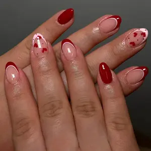 24pcs American Vintage Denim Leopard Stripe Star Nail Art, Almond Shape Medium Nails, Blue & Block Design