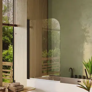 Garvee Bathtub Shower Doors 55 Inch H x 32 Inch W,Frameless Tub Shower Glass Panel with 6mm Tempered Glass, Matte Black Aluminum Frame Bath Screen, Easy Install Single Fixed Shower Screen for Modern Bathroom