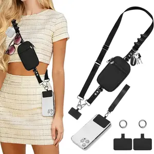 Clip and Go Strap for Phone with Wallet Crossbody Phone Lanyard, Adjustable and Detachable RFID Wristlet Wallet with Tethers for Phone//Cards/Travel Essential